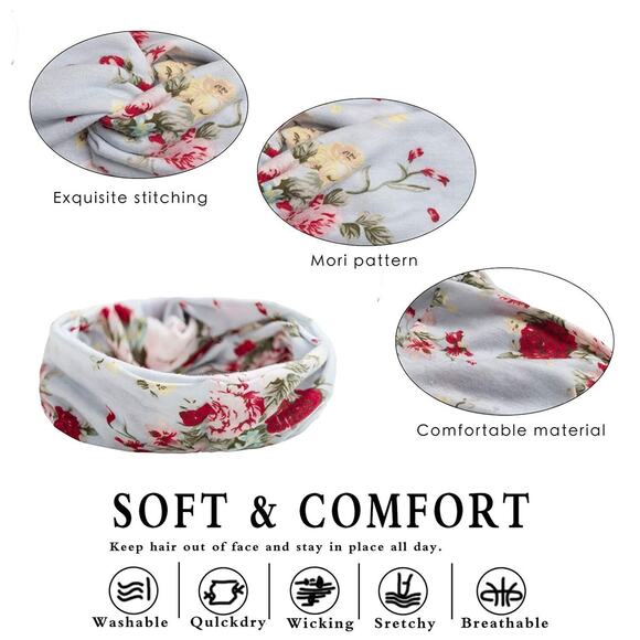 6 Pack Women Elastic Flower Printed Turban Head Wrap Headband Twisted Hair Band - Picture 9 of 12